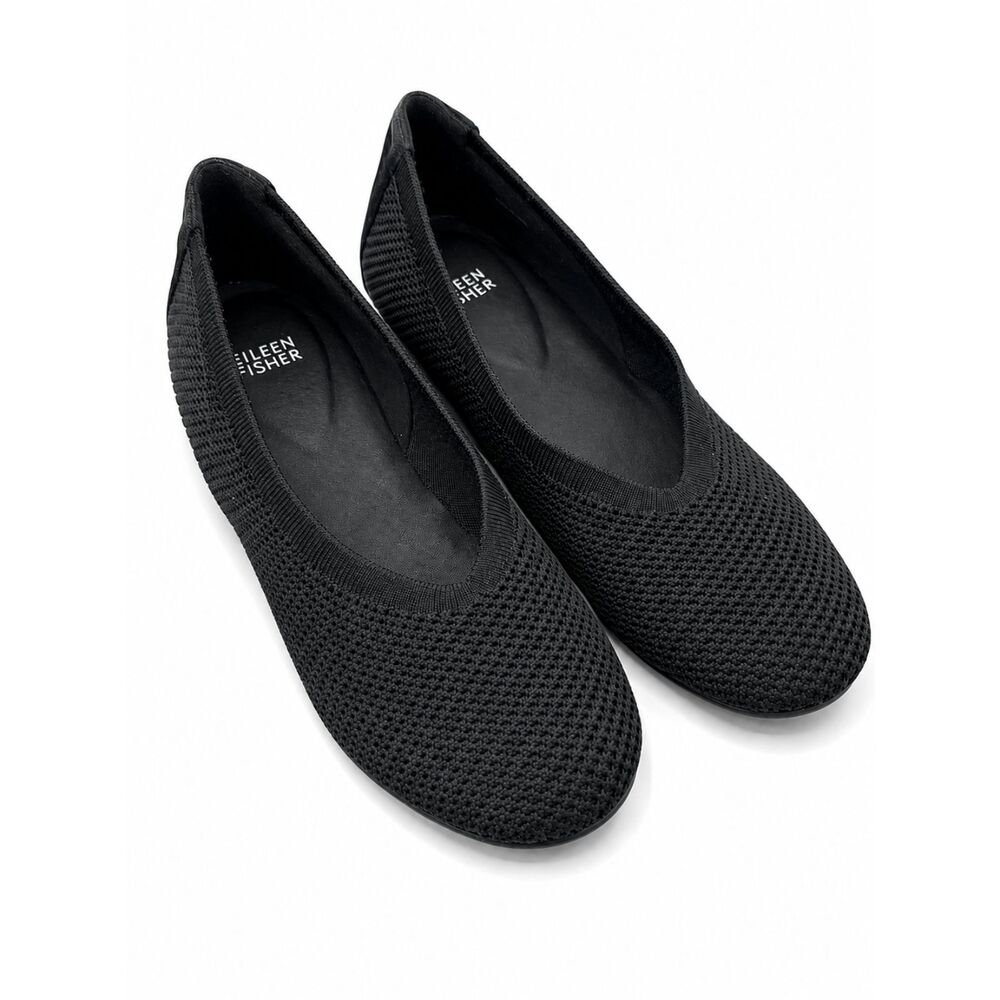 Eileen Fisher Knit Ballet Flats Womens Sz 9.5 Black Stretch Slip On Shoes